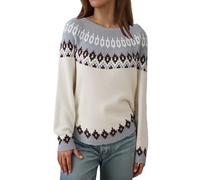 Générique Pull Femme Col Rond-Pull Jacquard en éPaisse Acrylique Fair Isle pour Un Confort Hivernal Optimal