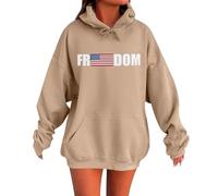 Générique Pull Femme Col Rond Sweatshirt Imprimé Liberté Manches Longues Confort Athlétique pour Un Style Streetwear Idéal pour Les Loisirs et Les Soirées Décontractées(Khaki, XXL)