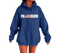 Générique Pull Femme Col Rond Sweatshirt Imprimé Liberté Manches Longues Confort Athlétique pour Un Style Streetwear Idéal pour Les Loisirs et Les Soirées Décontractées(Blue, S)