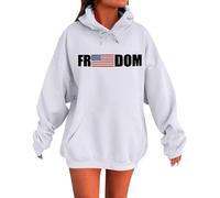Générique Pull Femme Col Rond Sweatshirt Imprimé Liberté Manches Longues Confort Athlétique pour Un Style Streetwear Idéal pour Les Loisirs et Les Soirées Décontractées(White, XL)