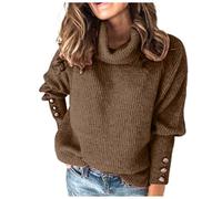 Générique Pull Femme Col-Roulé Manches Longues avec Boutons Métalliques, Pull-Over Tricoté Chaud Ample Maille Côtelée, Haut Décontracté Tendance Élégant pour Automne et Hiver, Tenue Quotidienne