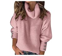 Générique Pull Femme Col-Roulé Manches Longues avec Boutons Métalliques, Pull-Over Tricoté Chaud Ample Maille Côtelée, Haut Décontracté Tendance Élégant pour Automne et Hiver, Tenue Quotidienne