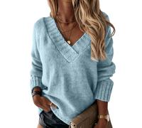Générique Pull Femme Col V Décolleté Manches Longues Uni Sweater Pullover Haut Tricoté Élégant pour Le Bureau ou Sortie Vestiaire Essential Moderne