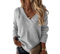 Générique Pull Femme Col V Décolleté Manches Longues Uni Sweater Pullover Haut Tricoté Élégant pour Le Bureau ou Sortie Vestiaire Essential Moderne