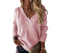Générique Pull Femme Col V Décolleté Manches Longues Uni Sweater Pullover Haut Tricoté Élégant pour Le Bureau ou Sortie Vestiaire Essential Moderne