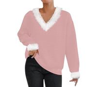 Générique Pull Femme Col V Grande Taille Pull Chaud Femme Hiver Sweater Noël Décontracté Haut Tricoté Couleur Unie Tunique Molleton Manteau Épais Manche Longue Manteaux Carreaux Gaufré Sweater S-3Xl