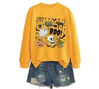 Générique Pull Femme Halloween Sweater Orange Tee Shirt Veste Capuche Sweat Pumpkin Spice Cafe a avec Deguisement Vampire Costume Zombie Vetement Oversize Automne Sweats