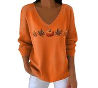 Générique Pull Femme Hiver Chaud Chic Vetement Femme Pulls T-Shirt À Manches Longues Et Rayures pour,Style Décontracté,Motif Citrouille,Automne Barboteuse Plus (Orange,L)