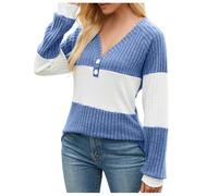Générique Pull Femme Hiver Chic et Élégant, Pullover Femme Élégant à Col en V avec Boutons et Manches Longues pour Printemps Automne Hiver Mode Confortable et Tendance