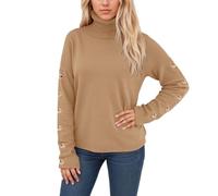Générique Pull Femme Hiver Maille Sweater Col Haut Bouton Pullover Décontracté Confortable Chaud Doux Loose Fit Manches Longues Tops pour Automne Hiver Saison