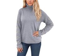 Générique Pull Femme Hiver Maille Sweater Col Haut Bouton Pullover Décontracté Confortable Chaud Doux Loose Fit Manches Longues Tops pour Automne Hiver Saison