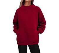 Générique Pull Femme Polaire Pulls Souple Loungewear Sweats sans Capuche Sport Molletonné Sweatshirt avec Poche Automne Hiver Grande Taille Sweaters Chaud et Doux Couleur Unie Streetwear S-3XL