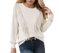 Générique Pull Femme-Pull-Over Tricoté DéContracté à Col Ras du Cou Et à Franges pour Femme