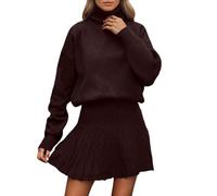 Générique Pull Femme Robe En Tricot Ensemble 2 Pièces Haut Et Mini Jupe Tricoté Pullover Automne Hiver Élégante Tunique Chic Dress Pulls Décontracté à Manches Longues Col Montant Et Couleur Unie