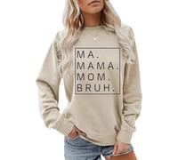 Générique Pull Femme sans Capuche Imprimé MA MOM Bruh Col Rond Manches Longues Coupe Large Confortable Vêtement Décontracté(Beige, XL)