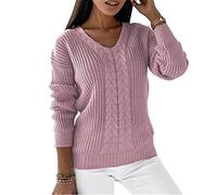 Générique Pull Femme Slim en Laine Grandes Tailles Sweater Tricoté Hiver Jacquard Vetement Crew Neck 2024 Rose XL