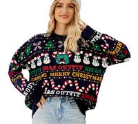 Générique Pull Femme tricoté Motif fêtes Hiver Confortable Doux élégant Jour Noël Neige Brillant Paillettes Cadeau Parfait (Blue, M)
