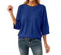 Générique Pull Femmes Grande Taille-Crew Neck Pullover Sweater Three Quarter Sleeve Loose Fit Knit Top Casual Slim Thin Lightweight Fall Layering