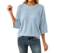 Générique Pull Femmes Grande Taille-Crew Neck Pullover Sweater Three Quarter Sleeve Loose Fit Knit Top Casual Slim Thin Lightweight Fall Layering
