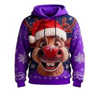 Générique Pull Festif en Polaire Douce à Capuche et Manches Longues, idéal pour Les fêtes de Fin d'année et Les Tenues Hivernales décontractées, avec Un Motif Père Noël Classique. (Purple, S)