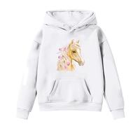 Générique Pull Fille 10 Ans Sweatshirt à Capuche Cheval, Haut Imprimé Élégant et Tendre, Vêtement Confortable, Hoodie Manches Longues(White, 4-5 Years)