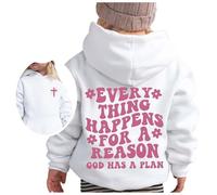 Générique Pull Fille 10 Ans Sweatshirt à Capuche Lettres, Haut Manches Longues Confort, Vêtement Col Rond, Hoodie Automne Hiver(White, 11-12 Years)