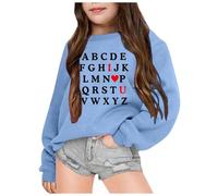Générique Pull Fille 10 Ans Sweatshirt Saint Valentin, Haut Col du Cou Imprimé Cœur, Vêtement Mignon et Confortable, Pull Romantique(Light Blue, 7-8 Years)