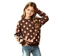 Générique Pull Fille Hiver - Sweat-Shirts à Capuche et Pulls à col Rond à imprimé Pois Classique pour Filles Couleur contrastée vêtements décontractés pour Grandes Enfants