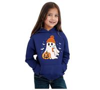 Générique Pull Halloween à Manches Longues pour Enfant, Sweat à Capuche Fille Halloween imprimé Lettres Manches Longues vêtements Enfants Chauds Pullover Confortable