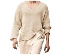 Générique Pull Homme en Tricot Uni à Col Rond Manches Longues Taille Loose Haut Décontracté pour Toutes Saisons(Khaki, L)
