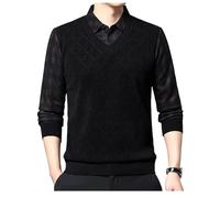 Générique Pull Homme Faux Deux Pièces Tricot Manteau Homme Doudoune Hommes Streetwear Mode Hommes Vêtements Hiver Pull Respirant Confort Business pour Bureau Campus Quotidien Élégant