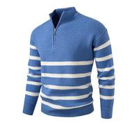 Générique Pull Homme Hiver Col Droit, Pullover Homme Rayures 1/4 Fermeture Éclair Manche Longue, Pulls Respirante Casual Pullover D'intérieur Chaud Bleu L