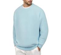 Générique Pull Homme Hiver Gros Tricot Manteau Hiver Chaud Doux Faux Manches Longues Col Rond Décontracté Pullover Surdimensionné Doudou Outerwear Look Confortable(Blue, XL)
