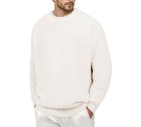 Générique Pull Homme Hiver Gros Tricot Manteau Hiver Chaud Doux Faux Manches Longues Col Rond Décontracté Pullover Surdimensionné Doudou Outerwear Look Confortable(Beige, XXL)