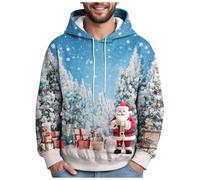 Générique Pull Homme Noel Confortable Sweat à Capuche pour Hommes Sweats Imprimé Père Noël Moche Décontractés Hiver Surdimensionné Festif Sweatshirt Noel Vêtements