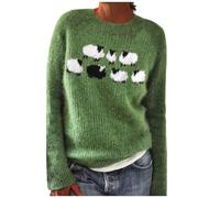 Générique Pull Laine Femme, Pull Norvégien Vert Femme en Laine Grande Taille Sweat sans Capuche Sweatshirts Hiver Chaud Pulls Cachemire Chic Et Elegant Manches Longues Jacquard Polaire Crochet Tricot