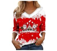 Générique Pull Moche de Noel Femme Col V Fausse Fourrure Pulls Moche De Noels Manches Longues Drole Original Mode T Shirt Christmas Lumineux Chic et Elégant Tenue Sweatshirt Noëls Femmes