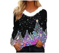 Générique Pull Moche de Noel Femme Col V Fourrure Pulls De Noels Manches Longues Drole T Shirt Christmas Moche Elégant Sweatshirt Noëls Femmes Manches Longues Ample Pullover (1-Black, XXL)
