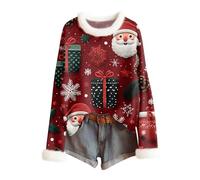 Générique Pull Moche de Noel Femme, Sweat Chauffant Top Sweat Famille Vêtements Laine Rock Col V Adulte Drole Pilou-Pilou Habit Sherpa Pull Moche Blouse de Noel Femme XXL