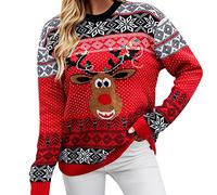 Générique Pull Moche De Noel Femme Très Hiver Chaud Drole Sapin Col Rond Le Plus Sweat Noël Lumineux Chemise Beau Pull+de+Noel+Femme Duo Renne Paillettes Coton Pulls Vetement XS Christmas Sweater Pul