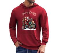 Générique Pull Moche De Noël Homme - Sweat à Capuche Motard Père Noël Musclé, Design Drôle et Excentrique, Haut Novateur pour Un Style Unique et Provocateur(Red, XL)