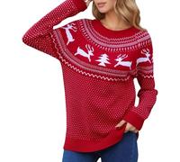 Générique Pull Moche Femme NoëL,Pull Fair Isle Femme TricotéE Col Rond Manches Longues CéLéBration Vacances Bureau DéContracté Confort Doux Chaud Tendance