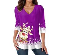 Générique Pull Noel,Blouse Noel à Col V T-Shirts à Manches Longues Grandes Tailles Pull de Noel Femme pour Femmes Tunique Tops Imprimée Chemise élégante et Décontractée pour Femmes Chemises