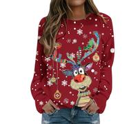 Générique Pull Noel De Noël Femme Manches Longues Col Rond Renne Sweatshirts Drole Moche Automne Lumineux Sweat-Shirts Y2k Pulls Sweat Hiver Plaid Grande Taille Pull'de Famille Vetement Chic Tenue