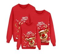 Générique Pull Noel Famille Pull De Noel Famille Longue Manches Tops Christmas Sweater Pulls Familles Col Rond Christmas Sweat-Shirt Manche Longue Santa Wapiti Imprimé