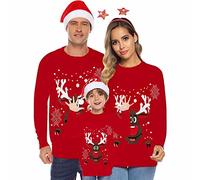 Générique Pull Noel Famille, Pull Noel Famille Sweat Femme Homme Enfants Christmas Sweater Pulls De Noël Familles Longue Col Rondmanches Tops, Rouge,11-12 Jahre