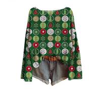 Générique Pull Noel Femme, Grande Taille Generic Chauffant Rigolo Oversize Sweatshirt Noël Shirt Sherpa Rennes Sweatshirt Col V Pull'de T Chemisier Noel Femme XXL