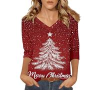 Générique Pull Noël Femme Grande Taille Tee Shirt Manches Longues De XXL Jaune Noëls Modèle 2024 Mode Automne 2025 Famille Assorti Père Chic Lumineux Rose Rouge Pailleté À Sequin Rigolo Sapin
