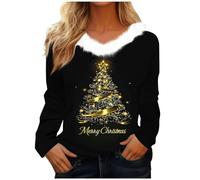 Générique Pull Noel Femme Manches Longues Col en V Pull Moche de Noel Chic Et Elegant Pulls Lumineux Christmas Drole Moche Imprimé Pullover Grande Taille Confortable Doux Sweat Tenue de NoëL