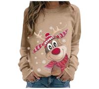 Générique Pull Noel Femme-Pull De Noel Femme-Femmes Automne Hiver décontracté Noël Renne Bonhomme de Neige Cloches imprimé Mignon Manches Longues col Rond Pulls Confortable Fille